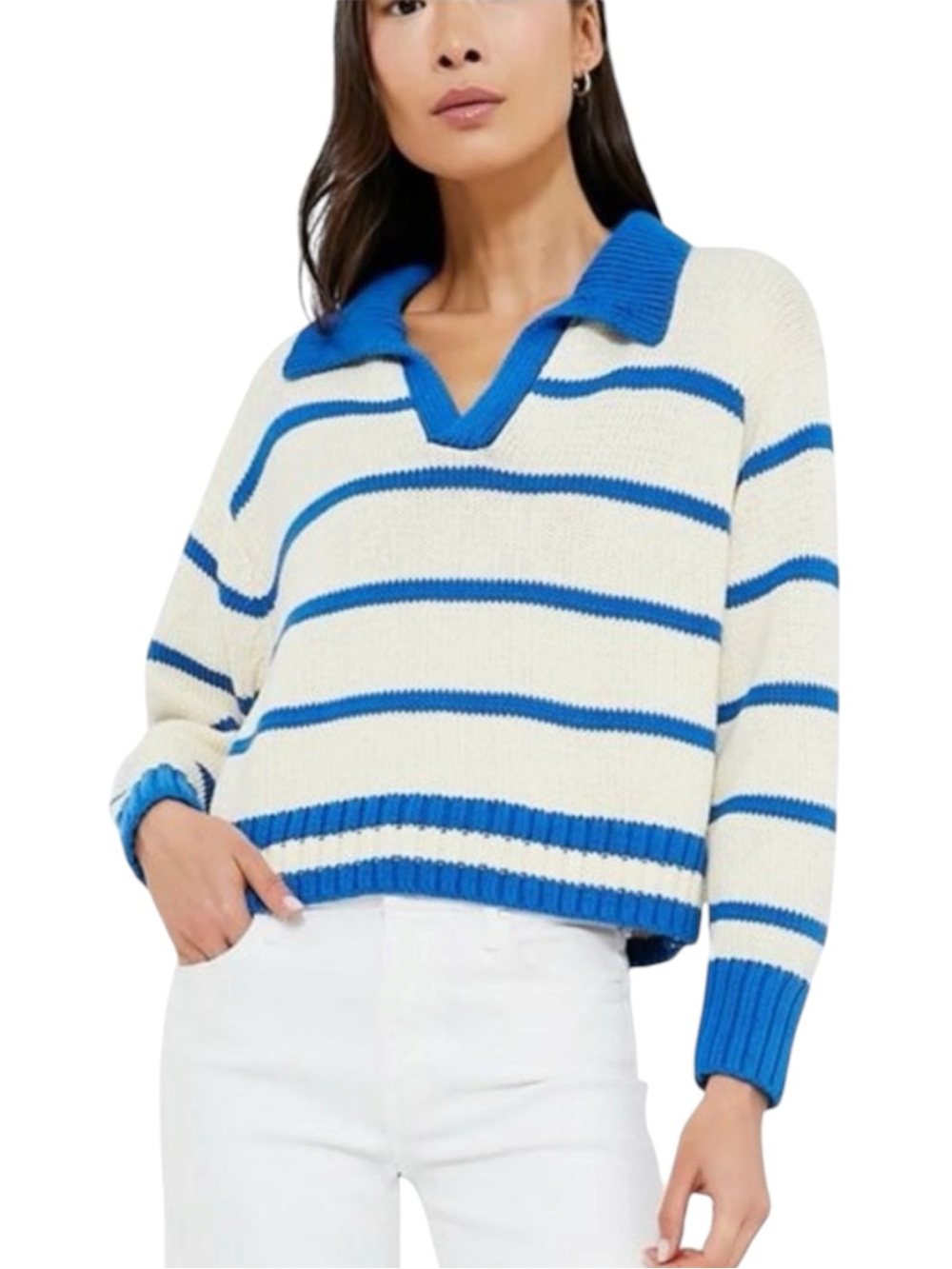NEW TUCKERNUCK Charlie Polo Sweater. Cerulean/Ivory. M/L. NWT